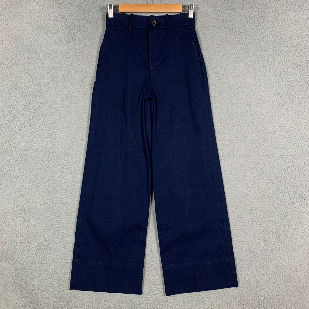 Spanx Wide Leg Pants Womens XS Stretch Twill Cropped Navy Blue High Rise 2.0 New